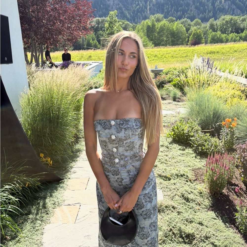 Ganni Gray Floral Strapless Maxi Dress